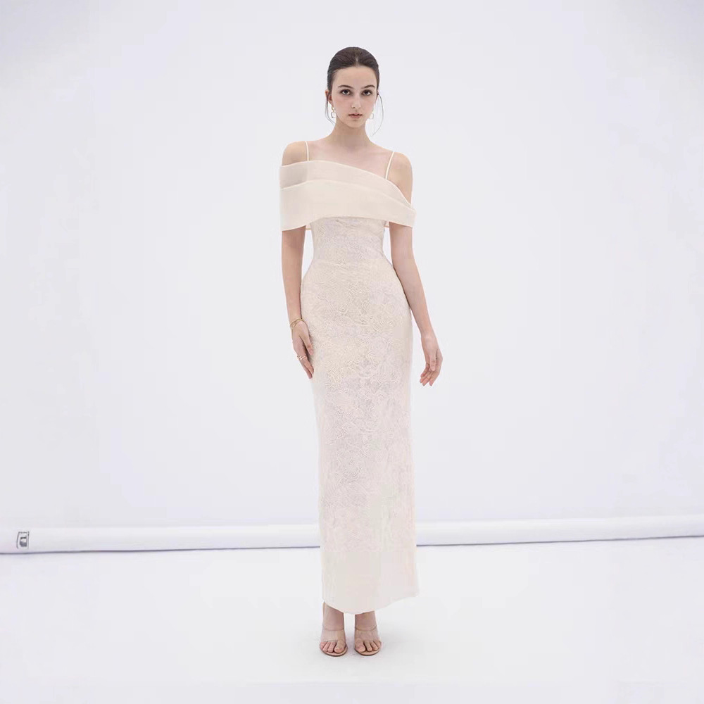 Light luxury pinched waist dress temperament lace long dress