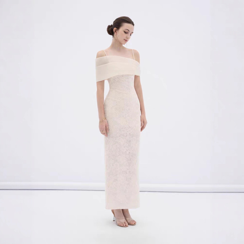 Light luxury pinched waist dress temperament lace long dress