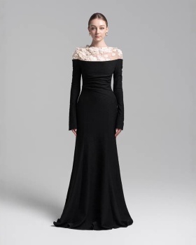 Flowers long dress pinched waist evening dress