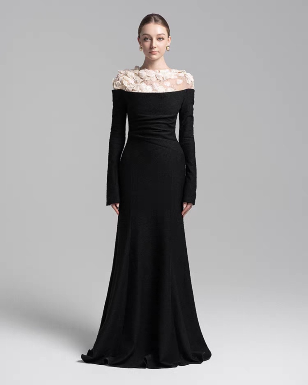 Flowers long dress pinched waist evening dress