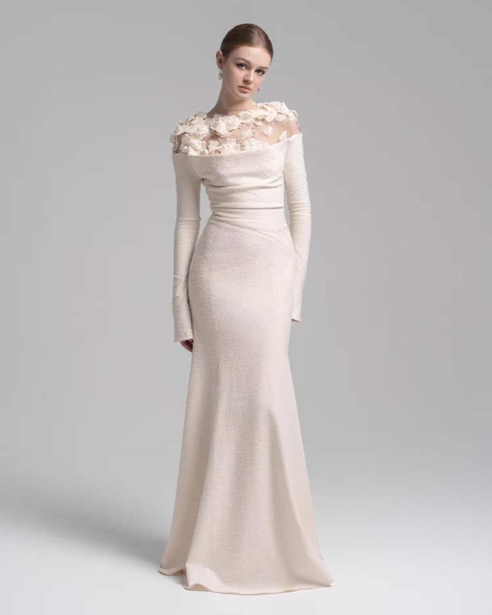 Flowers long dress pinched waist evening dress