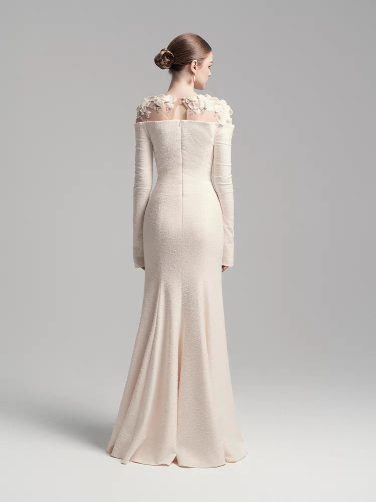 Flowers long dress pinched waist evening dress