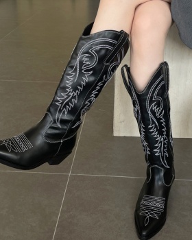 Embroidery retro women's boots autumn printing thigh boots