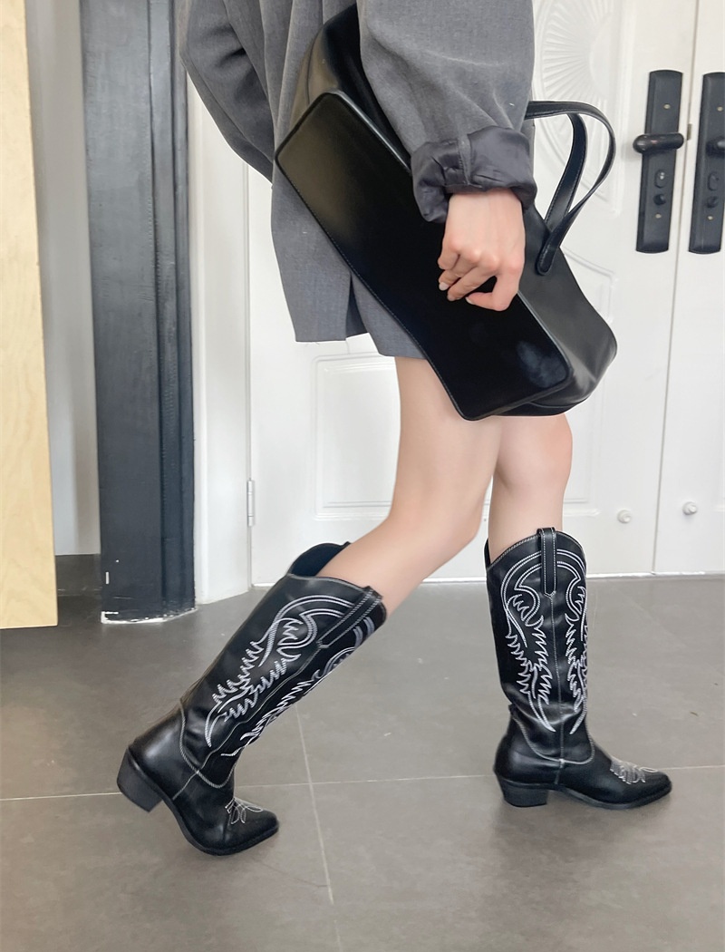Embroidery retro women's boots autumn printing thigh boots