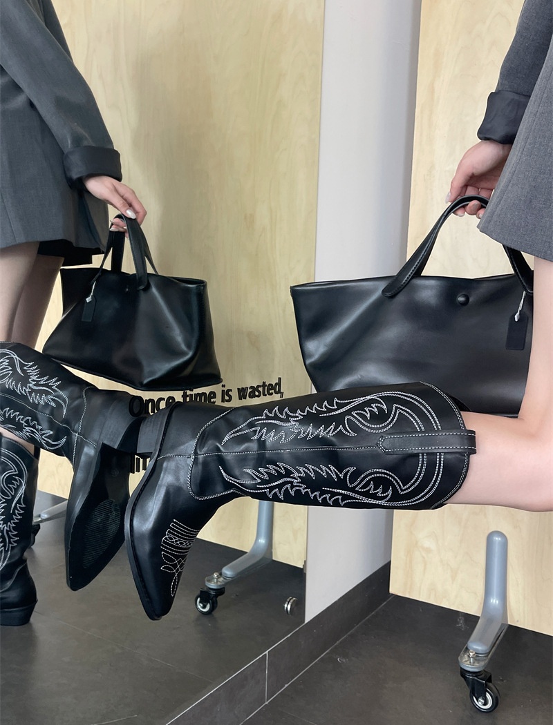 Embroidery retro women's boots autumn printing thigh boots