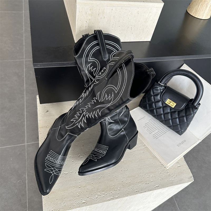 Embroidery retro women's boots autumn printing thigh boots