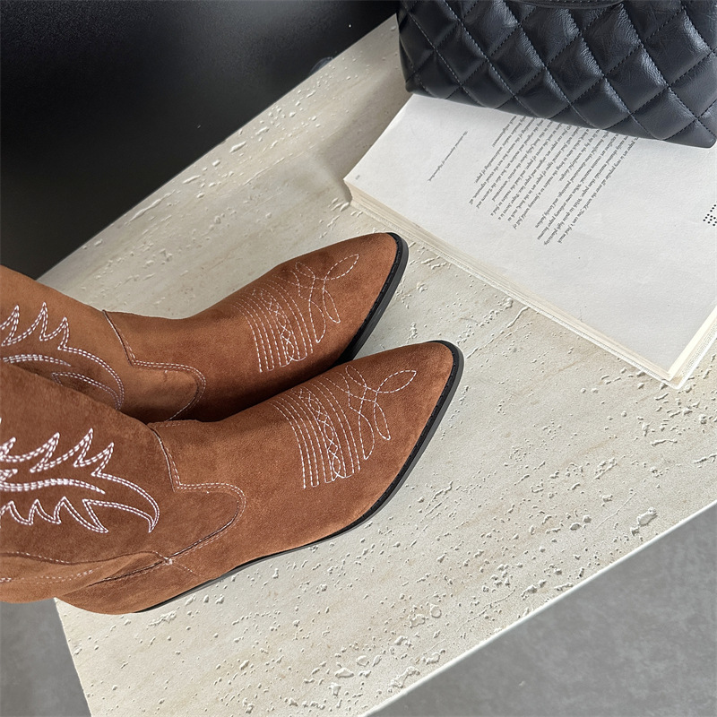 High-heeled autumn pointed thigh boots retro splice boots