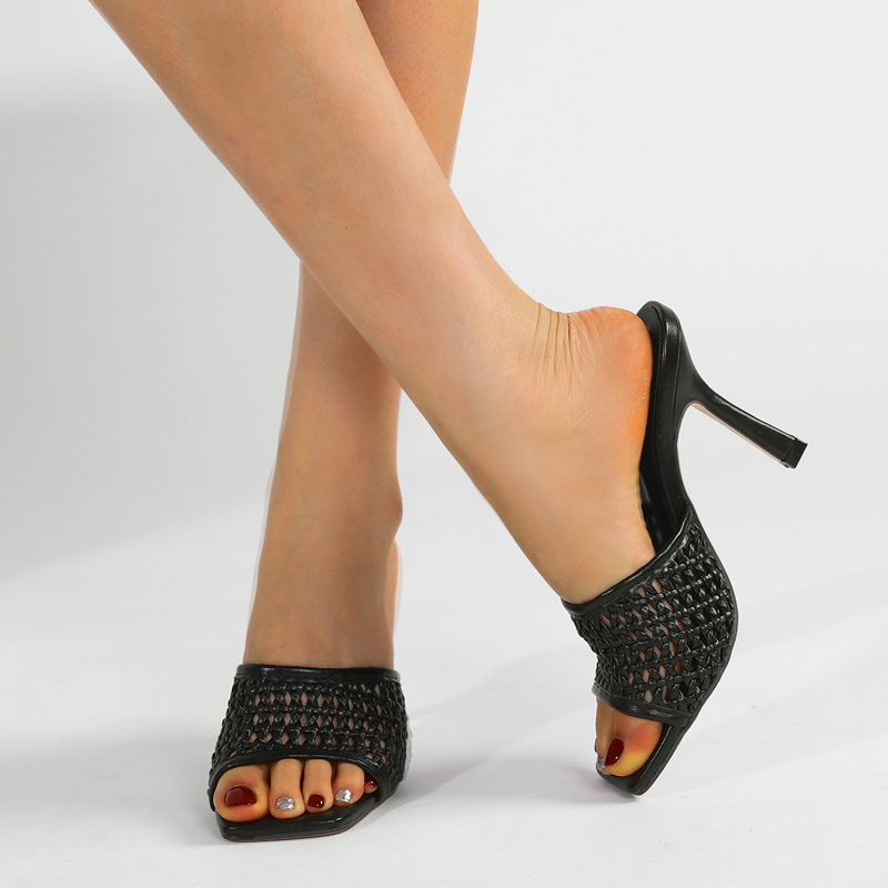 Open toe high-heeled handmade slippers for women