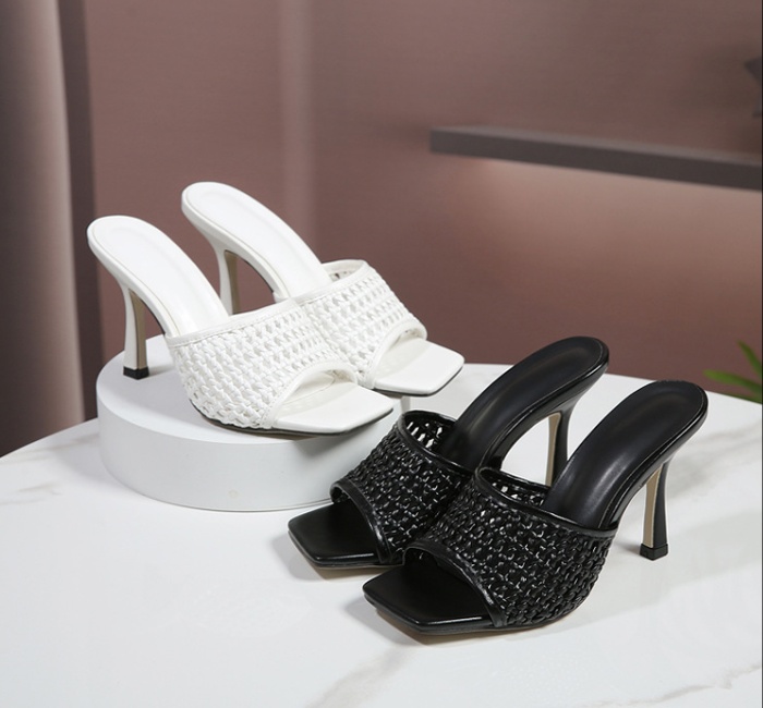 Open toe high-heeled handmade slippers for women