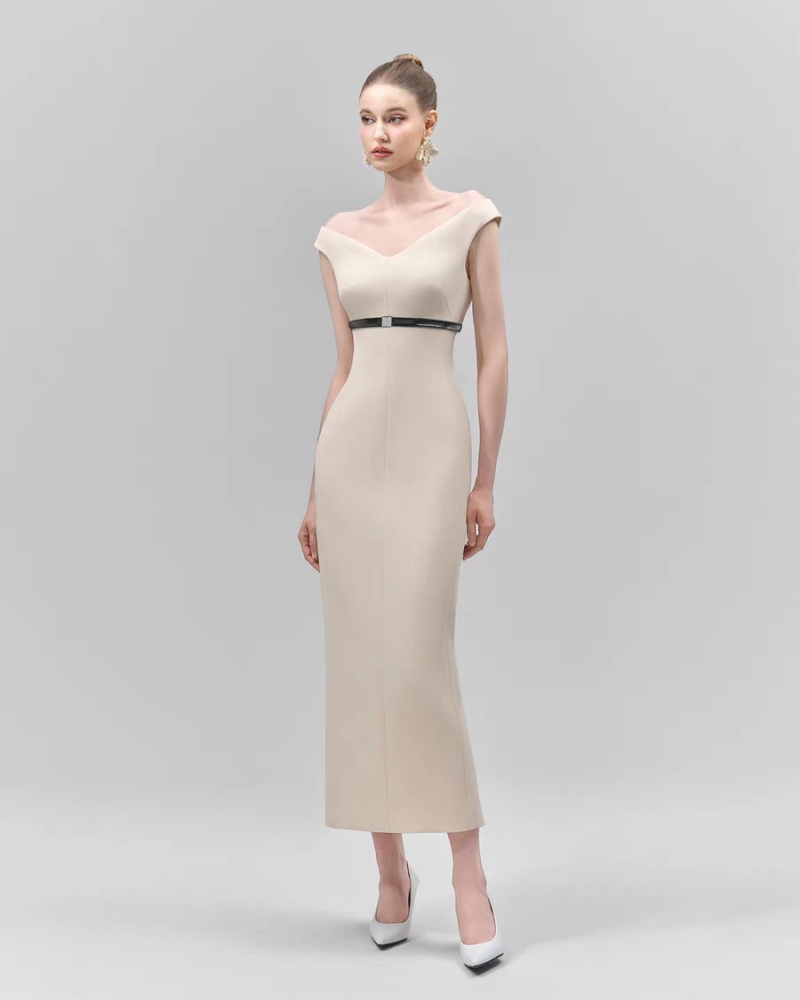 Temperament simple dress high pinched waist long dress