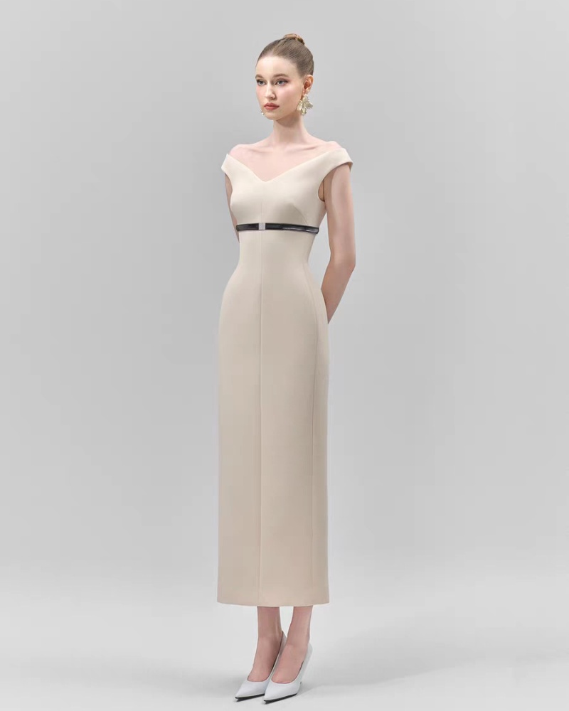 Temperament simple dress high pinched waist long dress