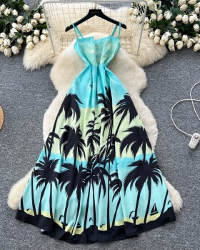 Elegant big skirt long dress pinched waist dress for women