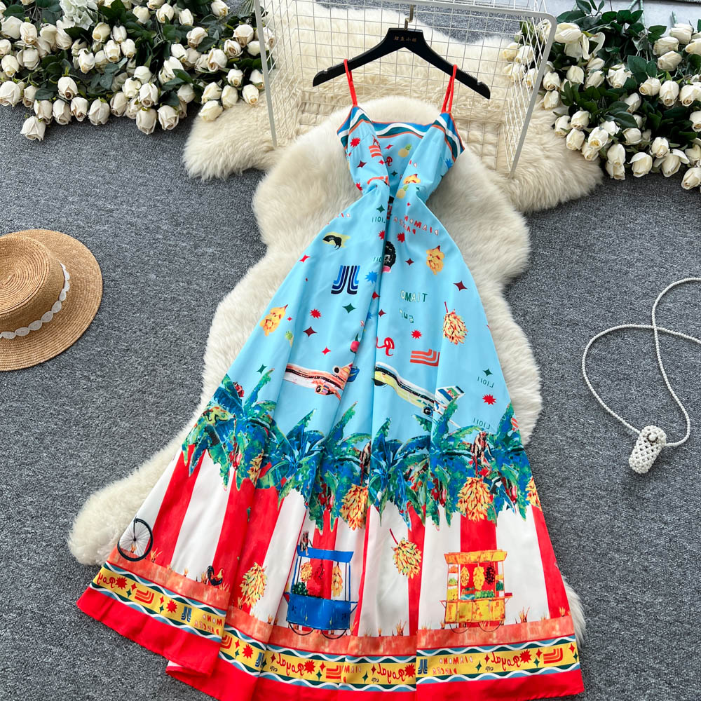 Elegant big skirt long dress pinched waist dress for women
