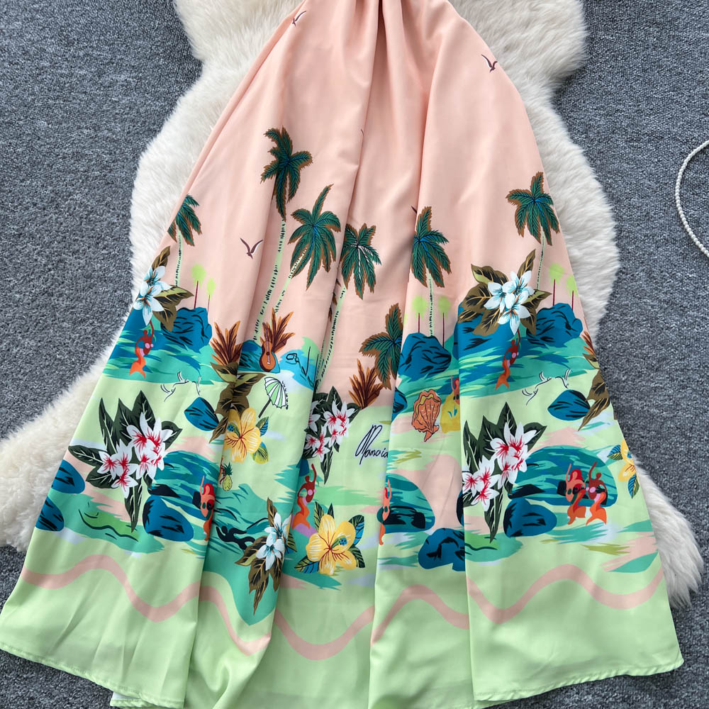 Elegant big skirt long dress pinched waist dress for women