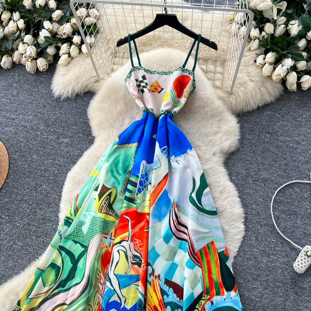 Elegant big skirt long dress pinched waist dress for women