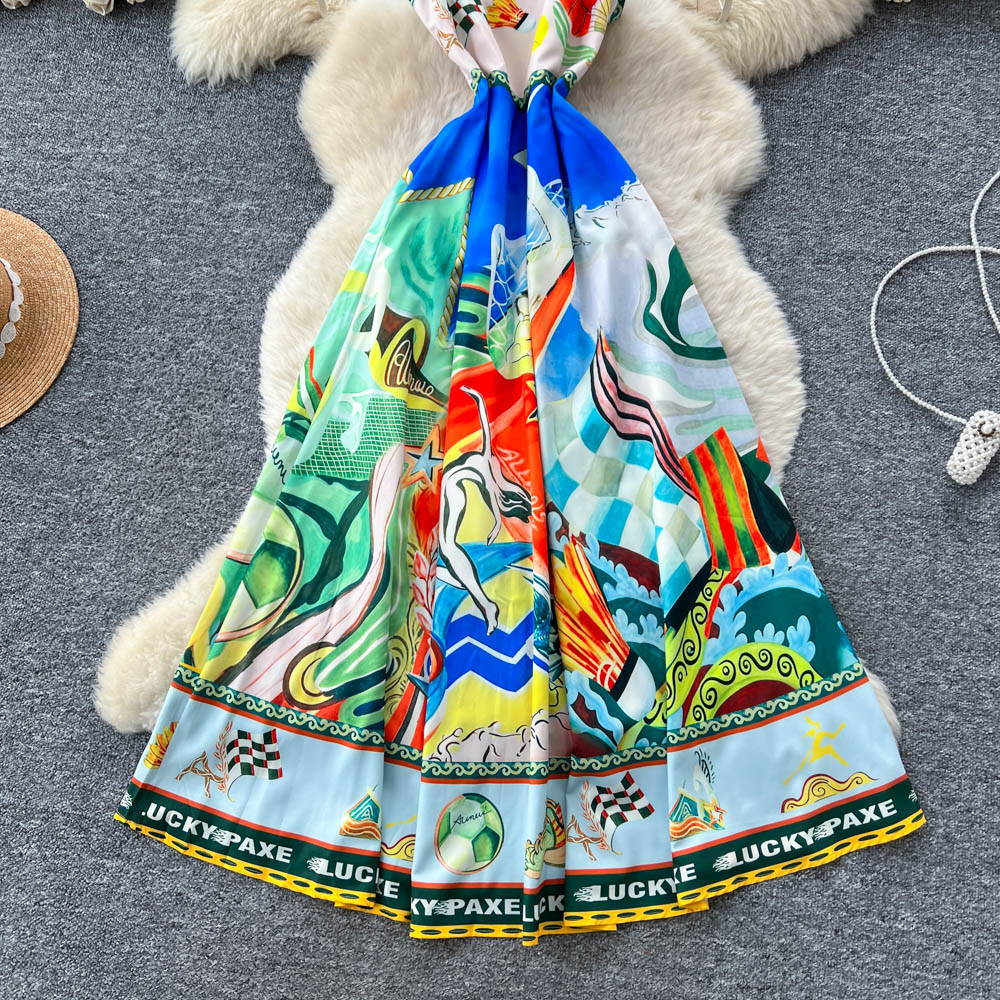 Elegant big skirt long dress pinched waist dress for women