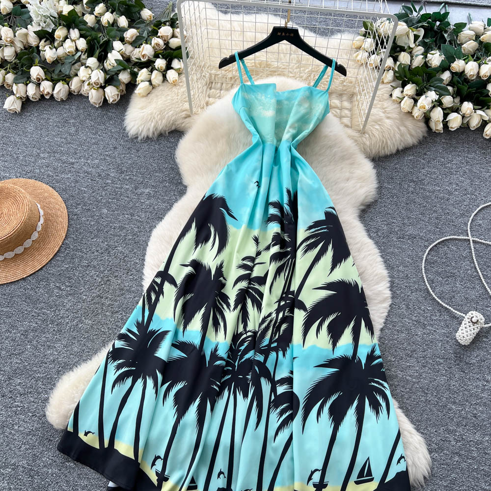 Elegant big skirt long dress pinched waist dress for women