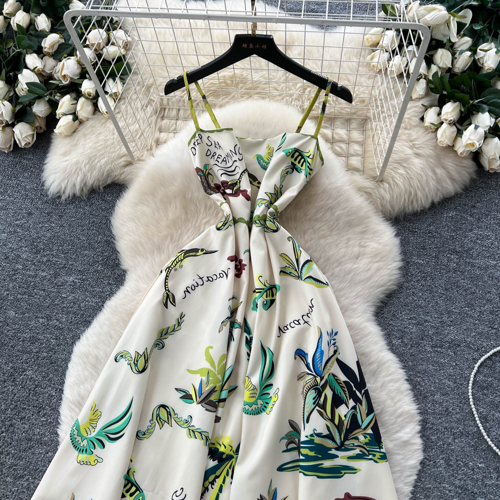 Elegant big skirt long dress pinched waist dress for women