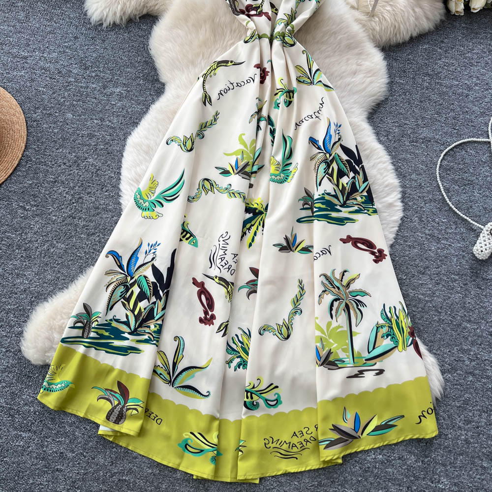 Elegant big skirt long dress pinched waist dress for women