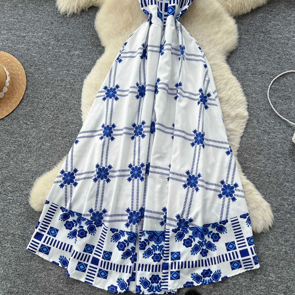 Elegant big skirt long dress pinched waist dress for women