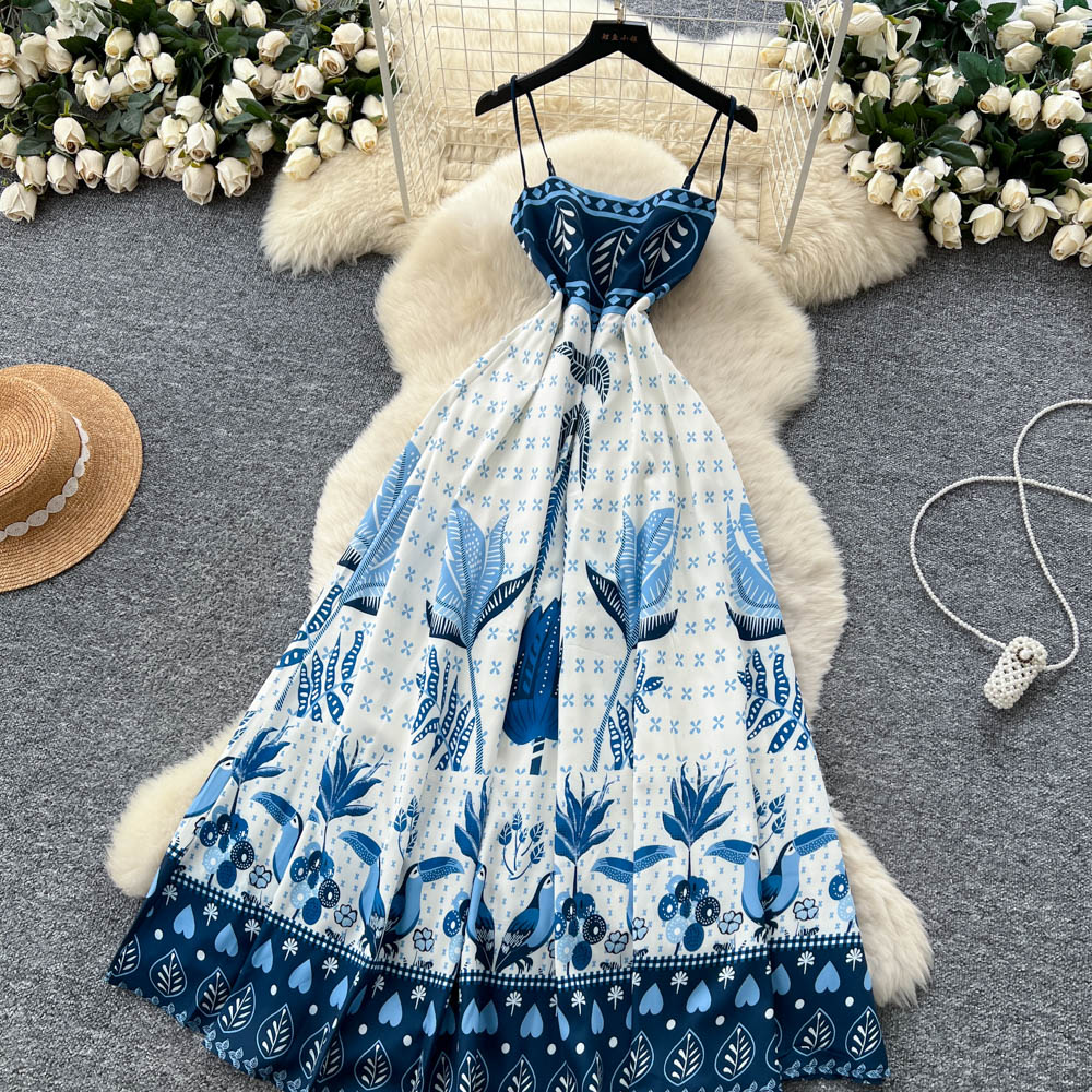 Elegant big skirt long dress pinched waist dress for women