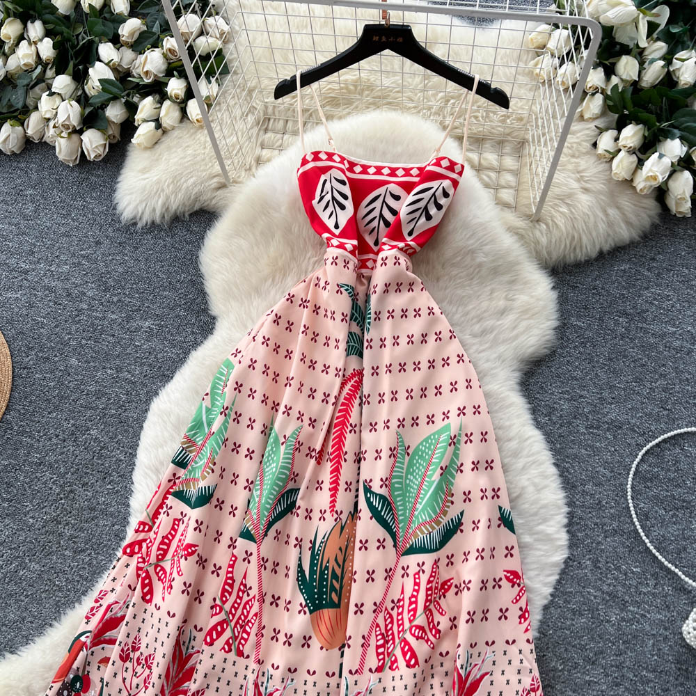 Elegant big skirt long dress pinched waist dress for women