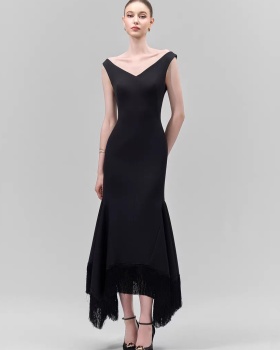 Niche V-neck tassels temperament pure slim dress