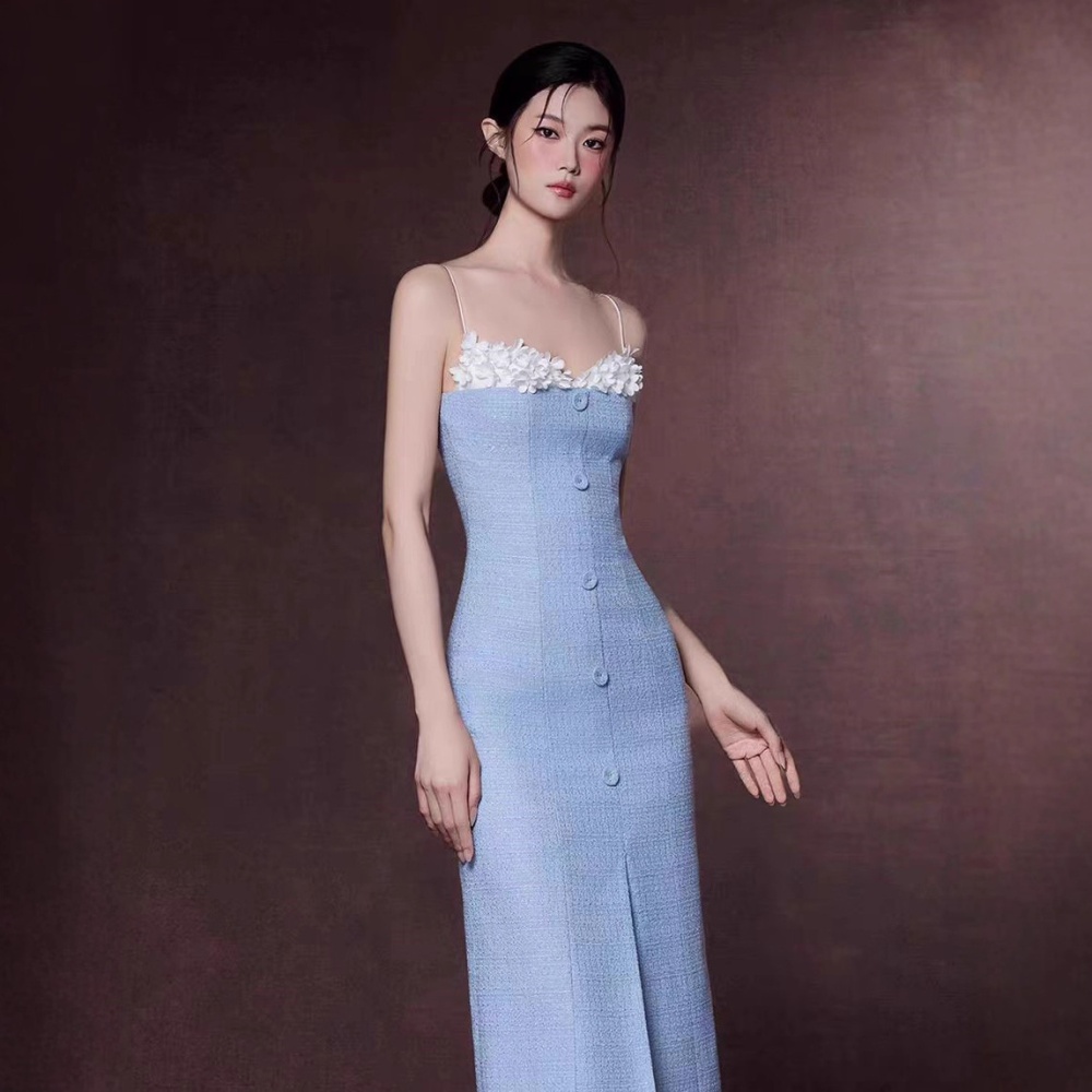 Slim splice niche long dress flowers sling dress