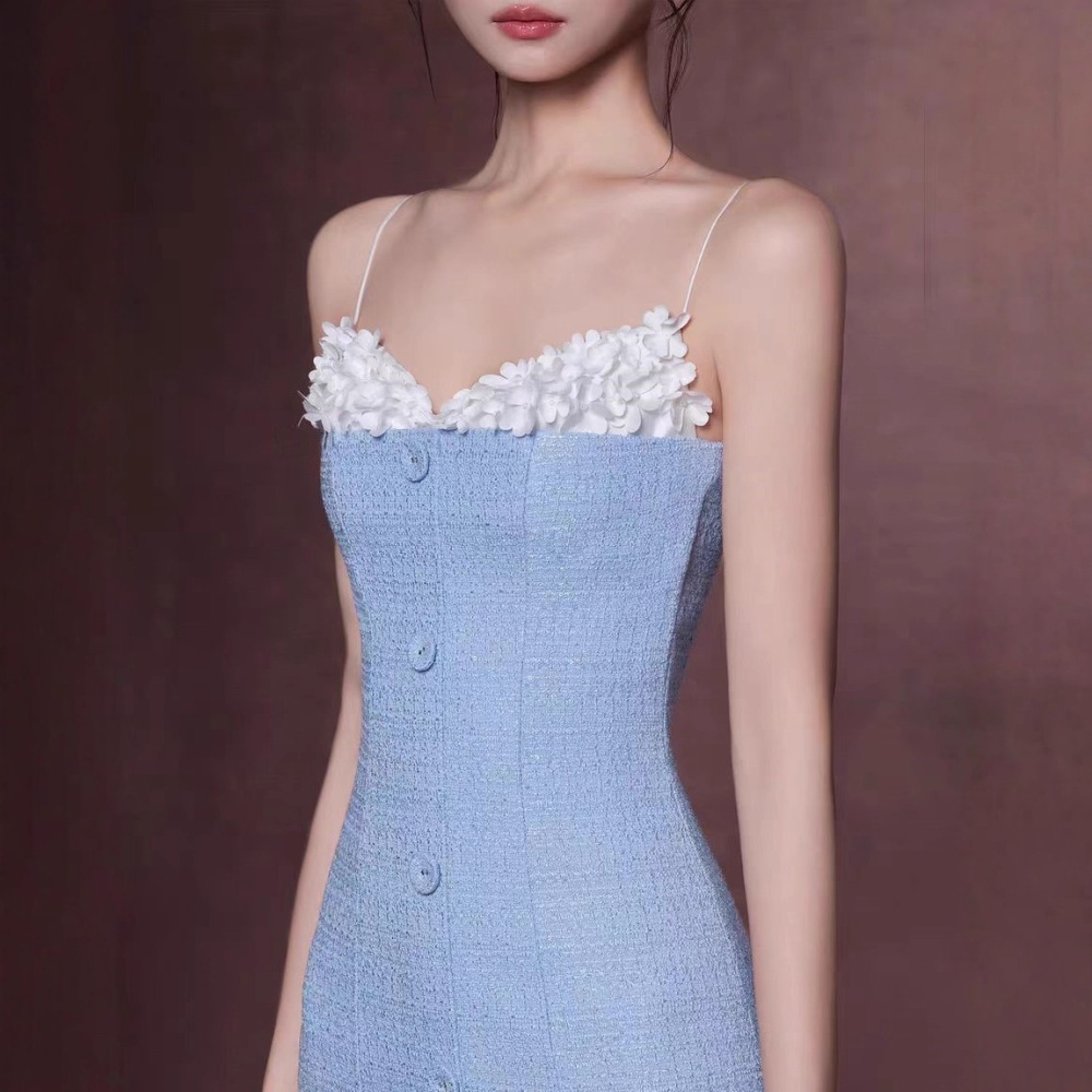 Slim splice niche long dress flowers sling dress