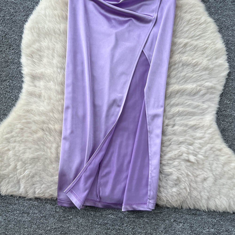 Stereoscopic satin long dress France style split dress