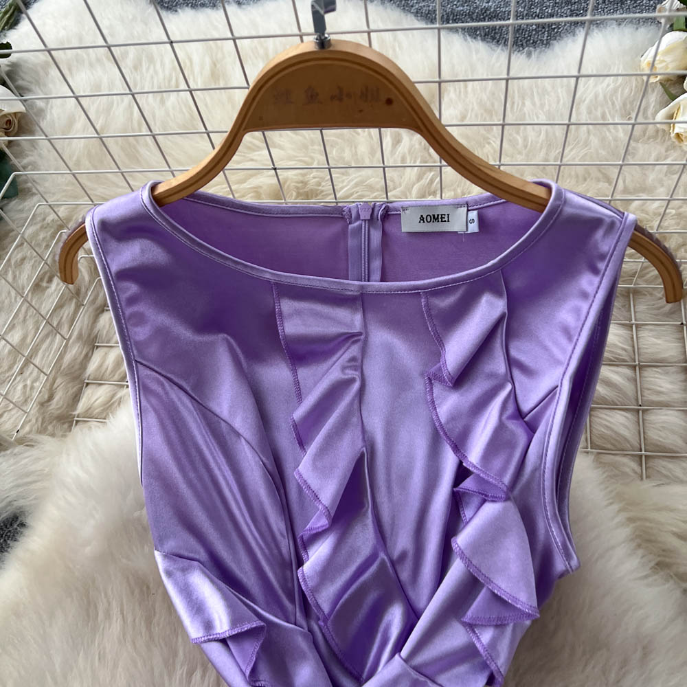 Stereoscopic satin long dress France style split dress