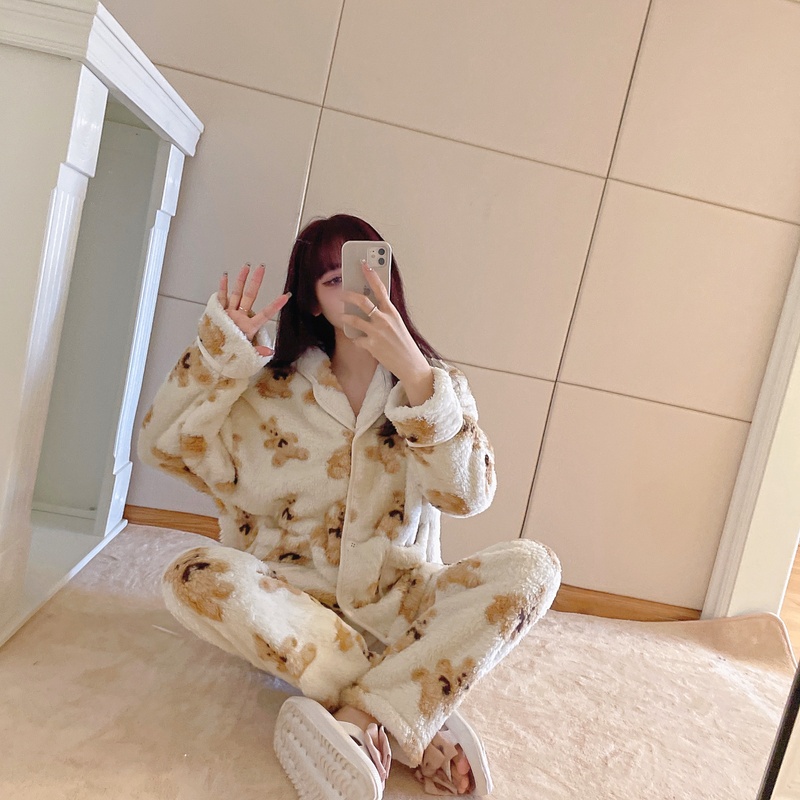 Cubs thick plus velvet pajamas a set for women