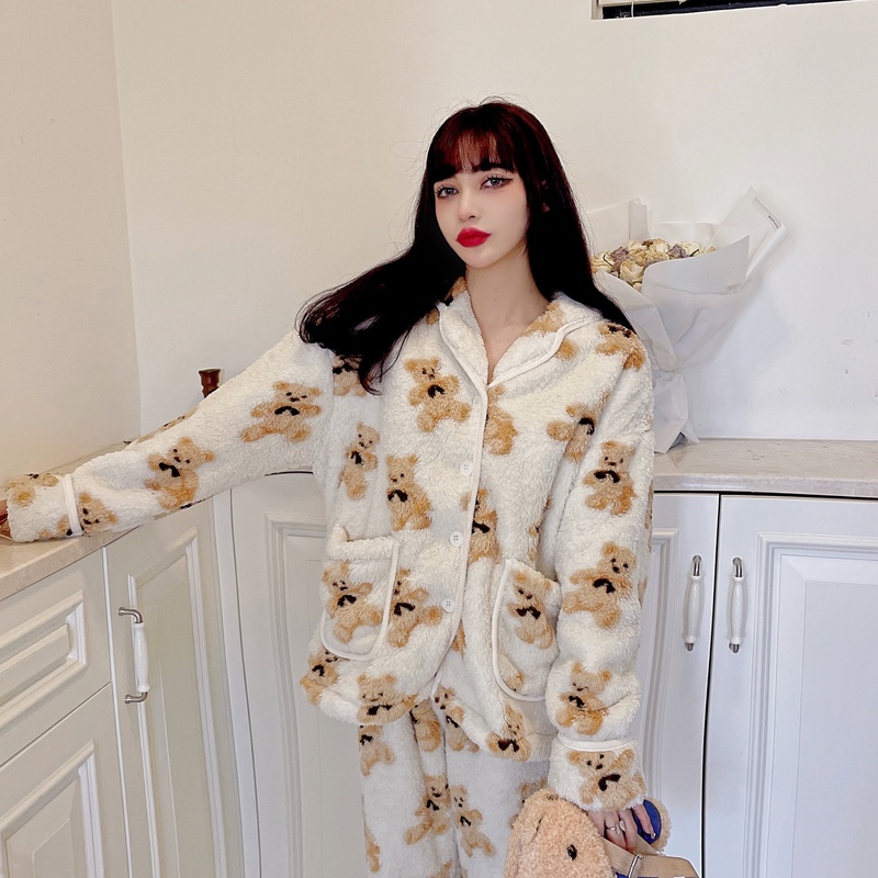 Cubs thick plus velvet pajamas a set for women