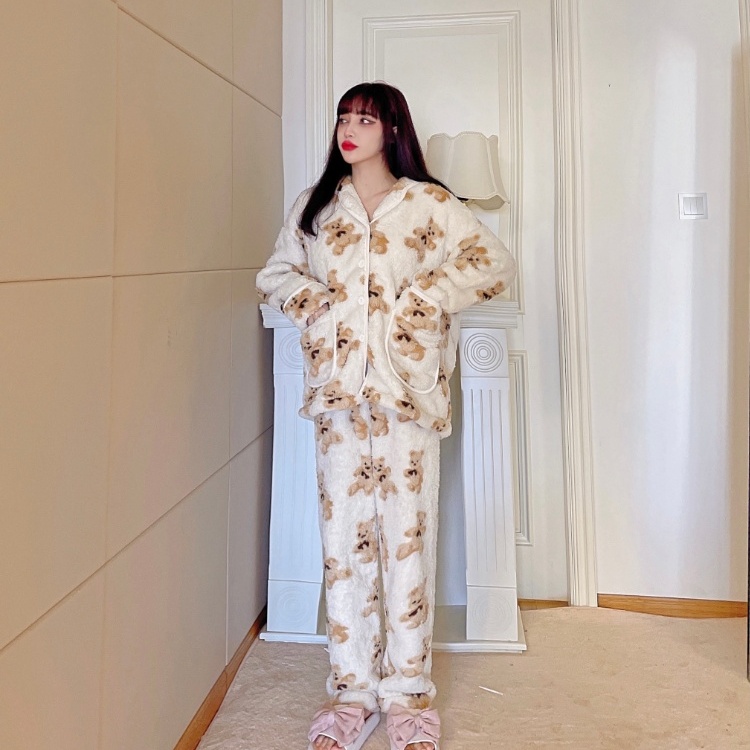 Cubs thick plus velvet pajamas a set for women