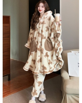 Cartoon thick cloak plus velvet pajamas a set for women