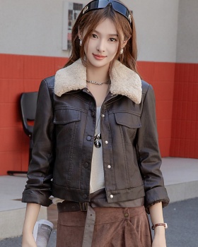 Lambs wool coat leather coat for women