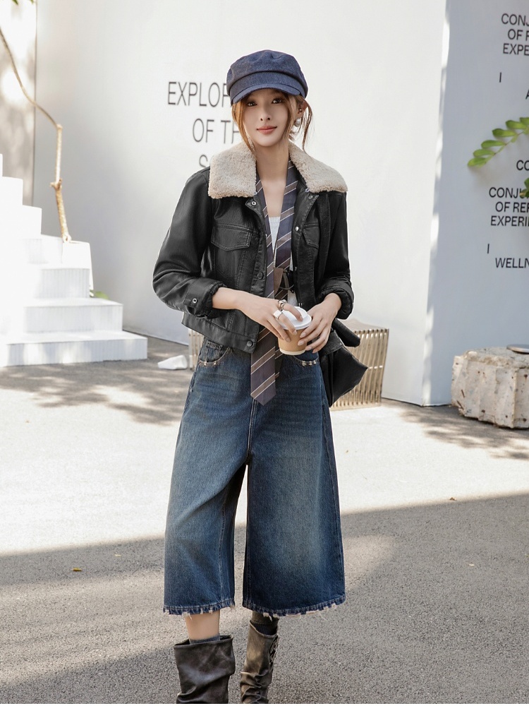 Lambs wool coat leather coat for women