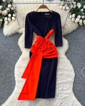 Long sleeve dress pinched waist formal dress for women