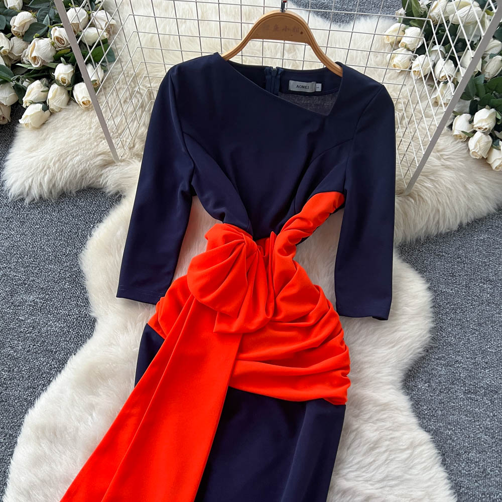 Long sleeve dress pinched waist formal dress for women