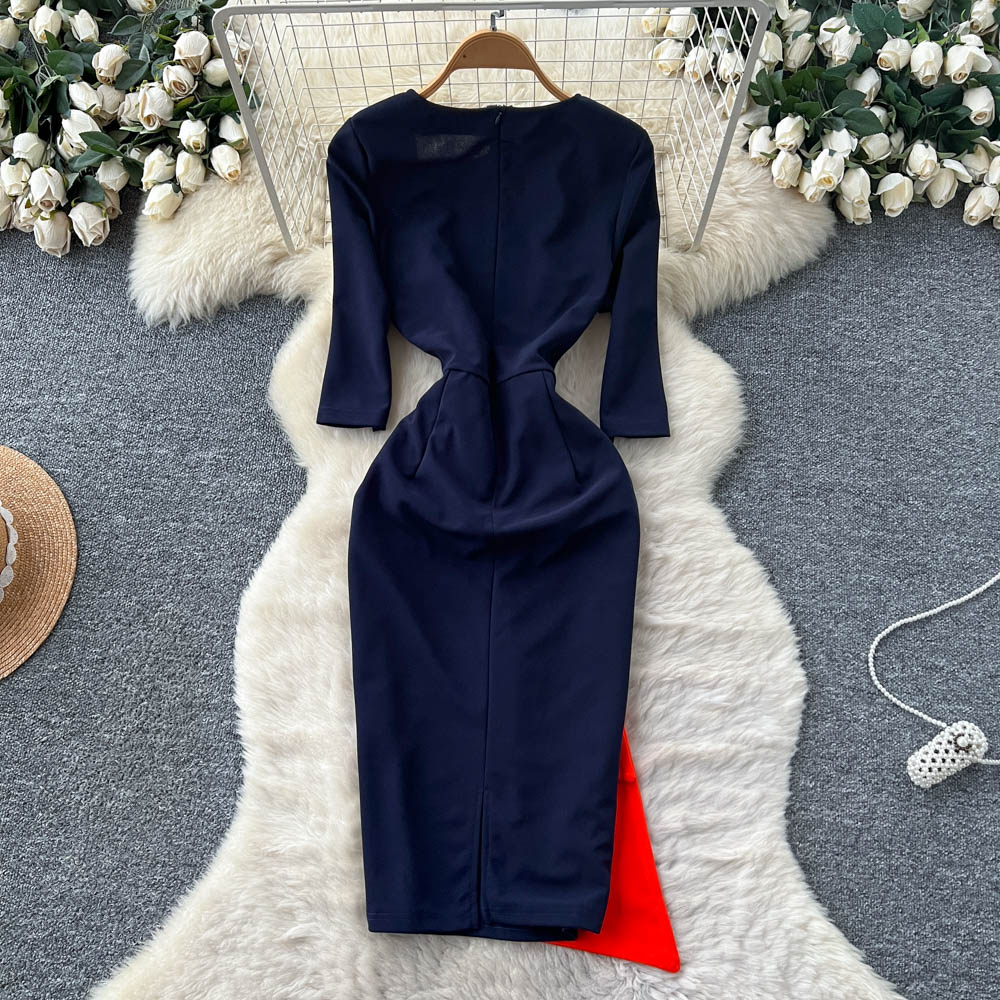 Long sleeve dress pinched waist formal dress for women