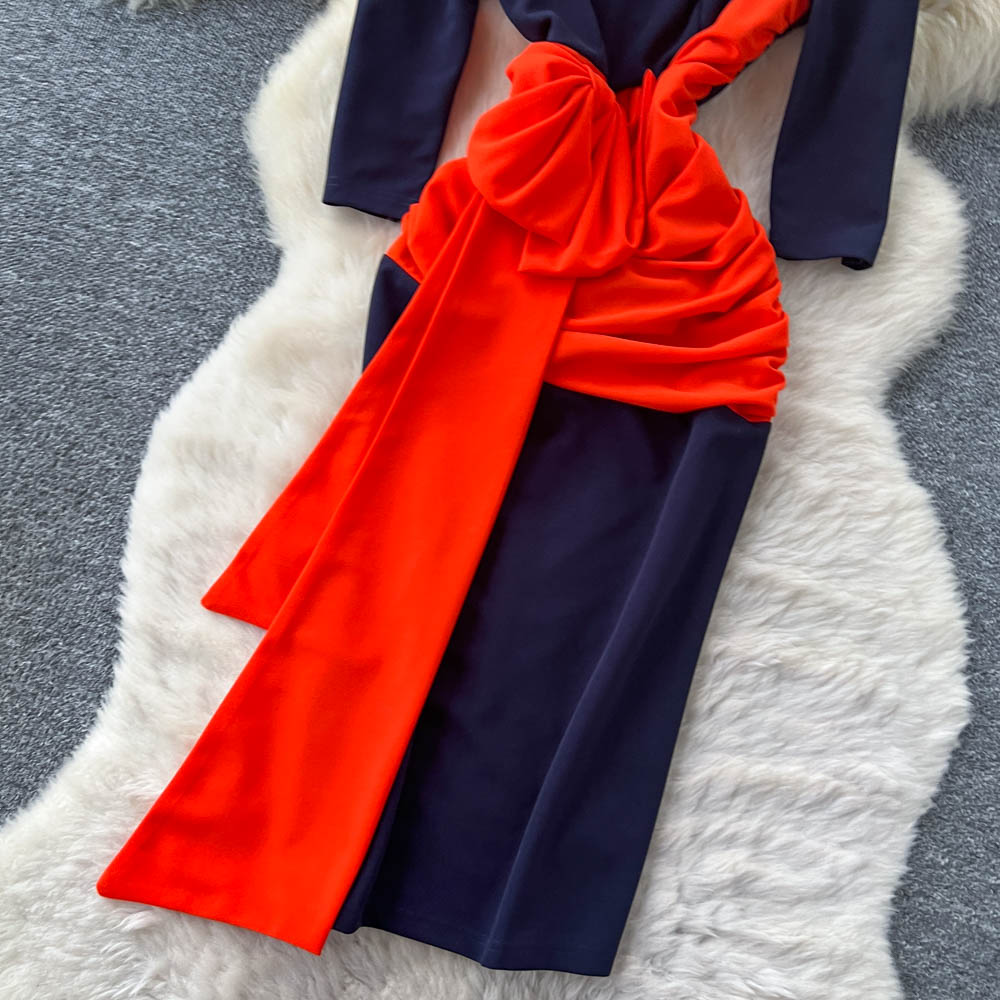 Long sleeve dress pinched waist formal dress for women