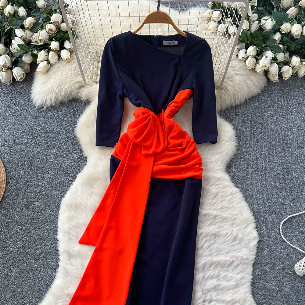 Long sleeve dress pinched waist formal dress for women