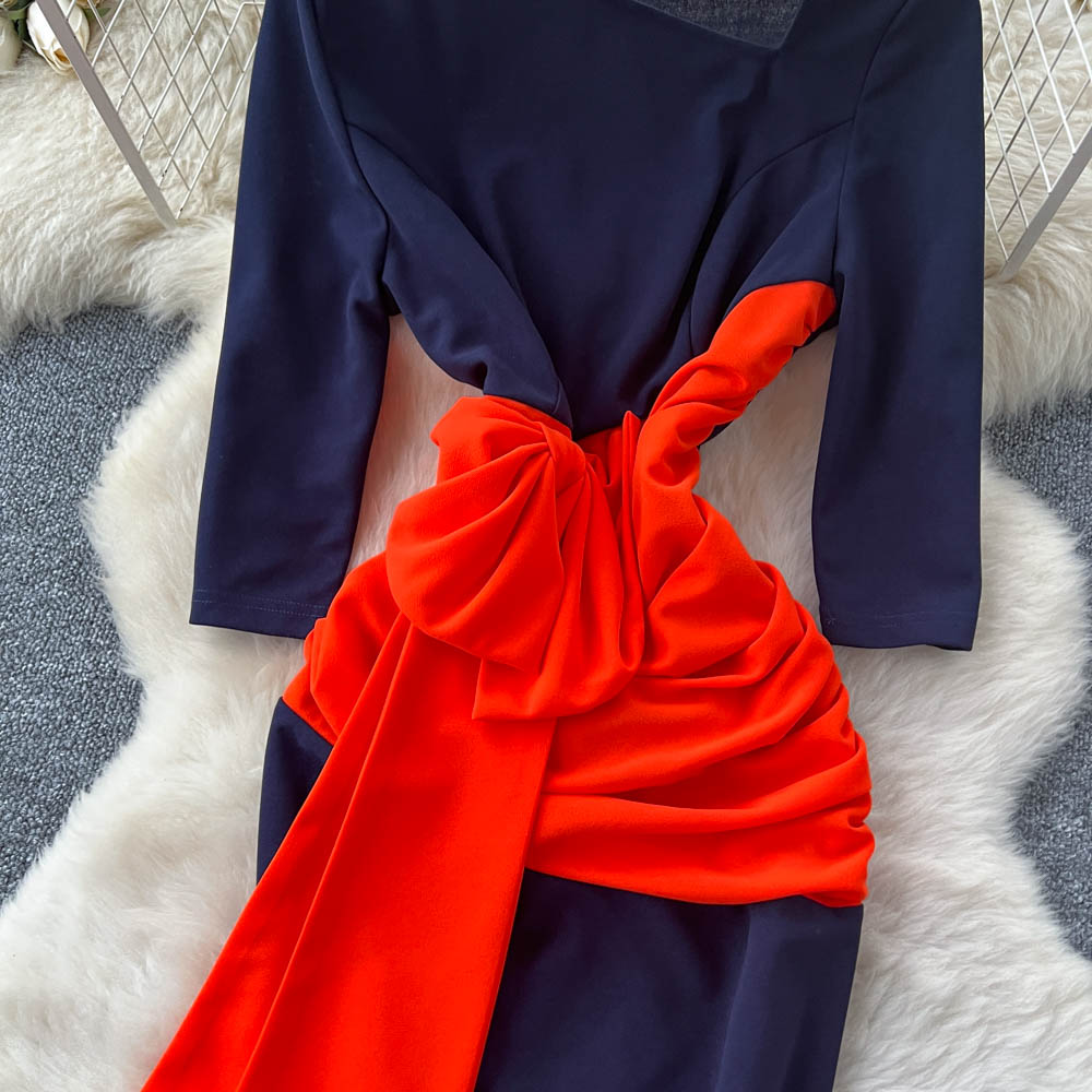 Long sleeve dress pinched waist formal dress for women