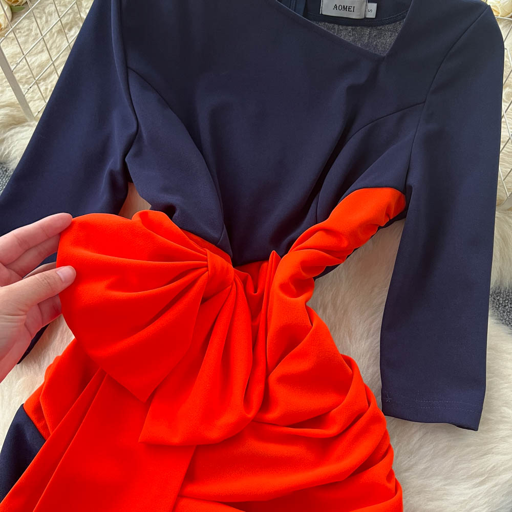 Long sleeve dress pinched waist formal dress for women