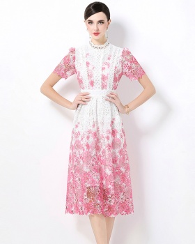 Hollow long lace slim short sleeve fashion dress