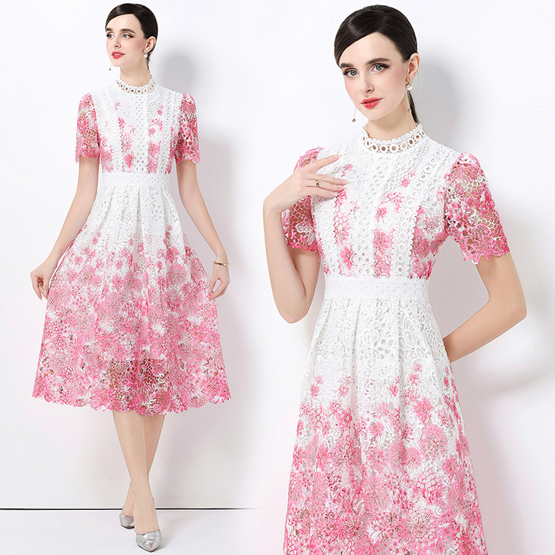 Hollow long lace slim short sleeve fashion dress