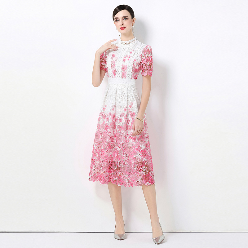 Hollow long lace slim short sleeve fashion dress