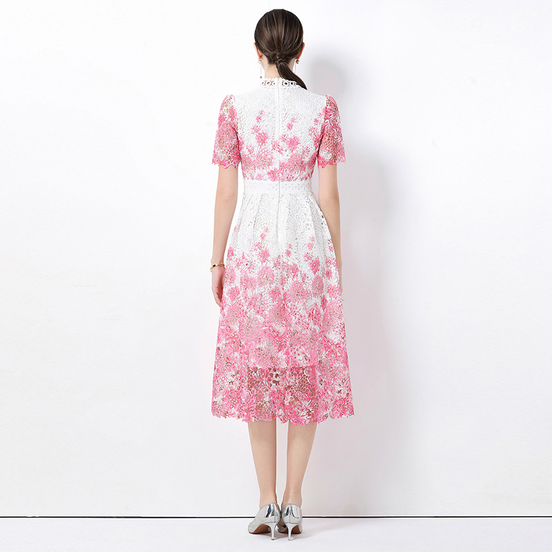 Hollow long lace slim short sleeve fashion dress