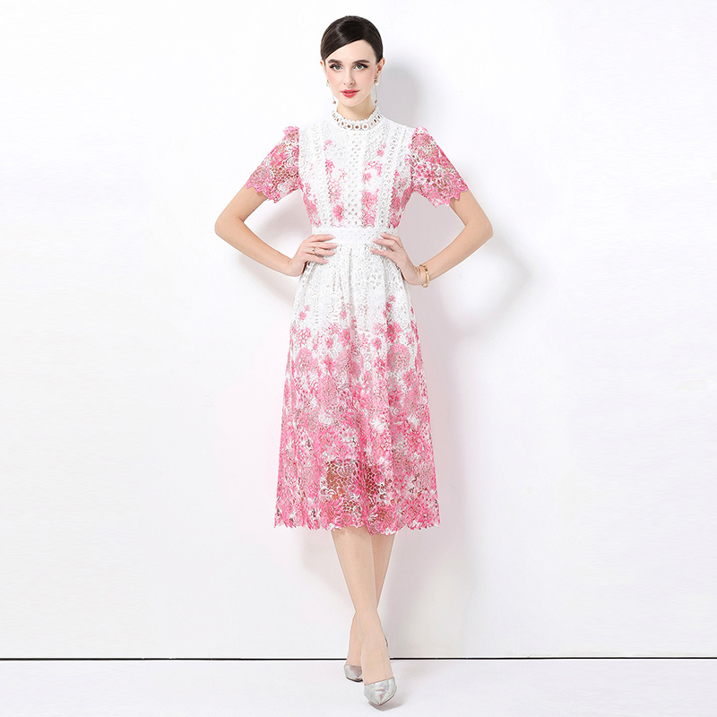 Hollow long lace slim short sleeve fashion dress