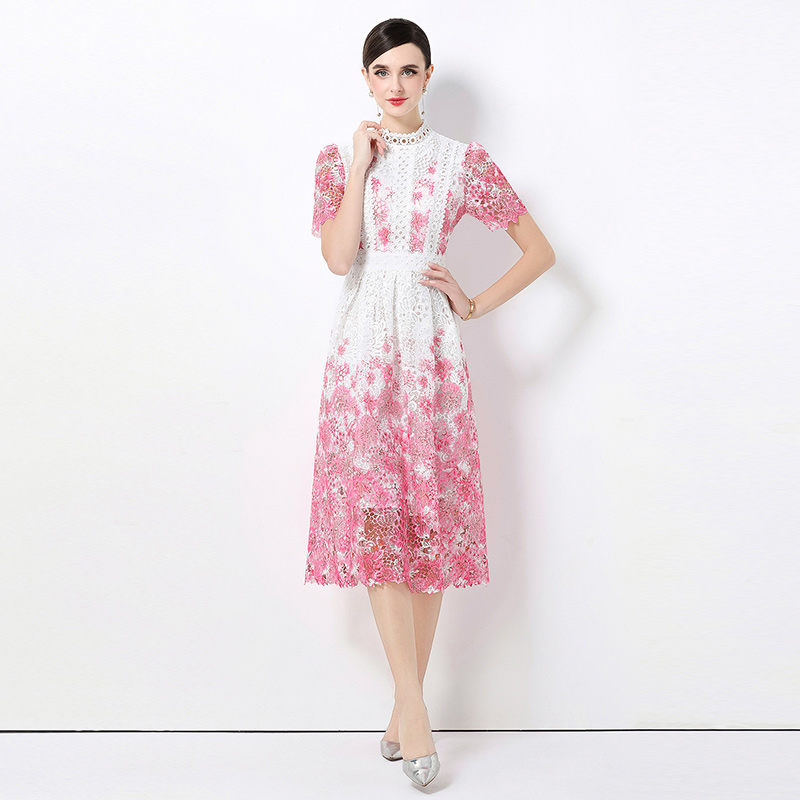 Hollow long lace slim short sleeve fashion dress